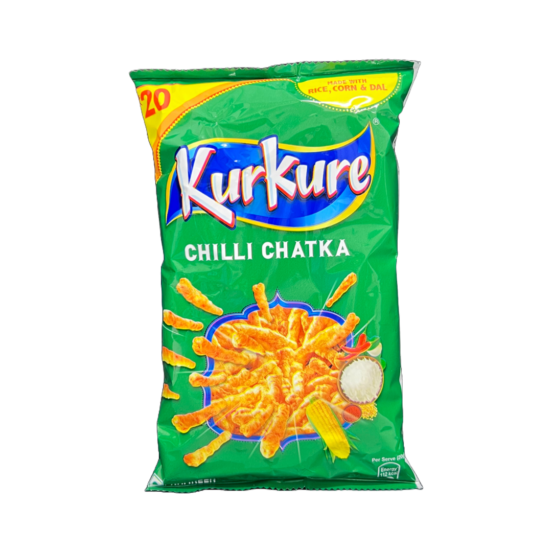 Kurkure Chilli Chatka – crispy, spicy Indian snack with bold chili flavors. Buy from an Indian food market online or find it in local stores.