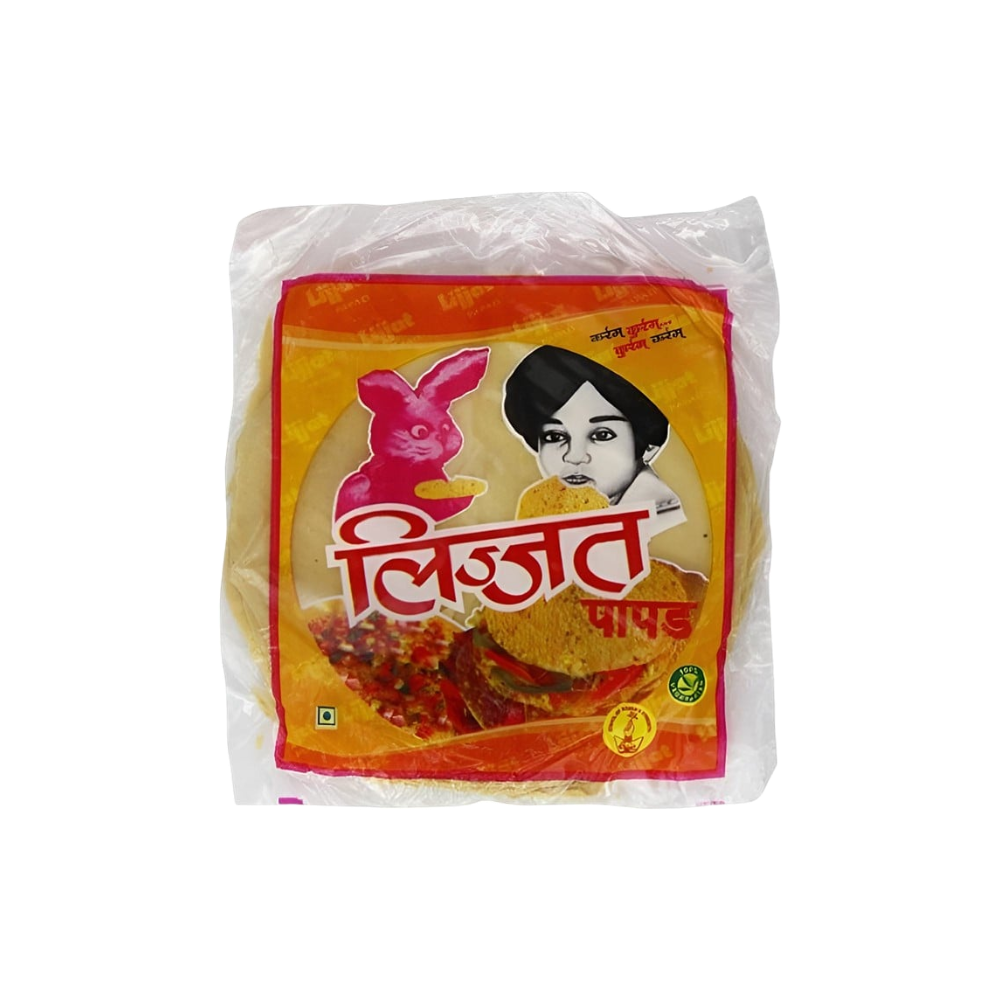 Lijjat Garlic Papad – crispy and aromatic Indian lentil crackers infused with garlic flavor. Buy from an Indian grocery supermarket