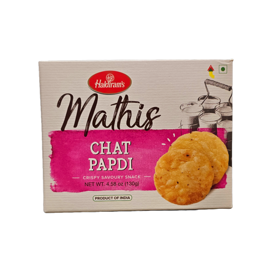 Haldiram Mathis Chat Papdi – crispy and spiced Indian snack, perfect for chaats and tea-time. Buy from an Indian grocery bazaar online 