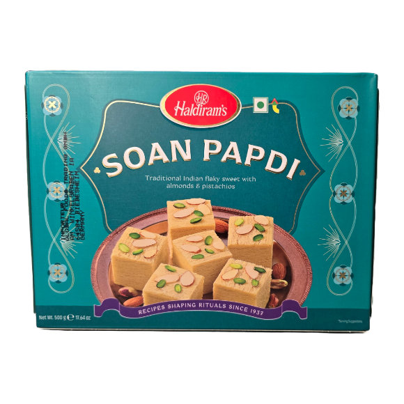 Soan Papdi - traditional Indian sweet with a flaky, melt-in-the-mouth texture. Buy from an Indian sweets shop online