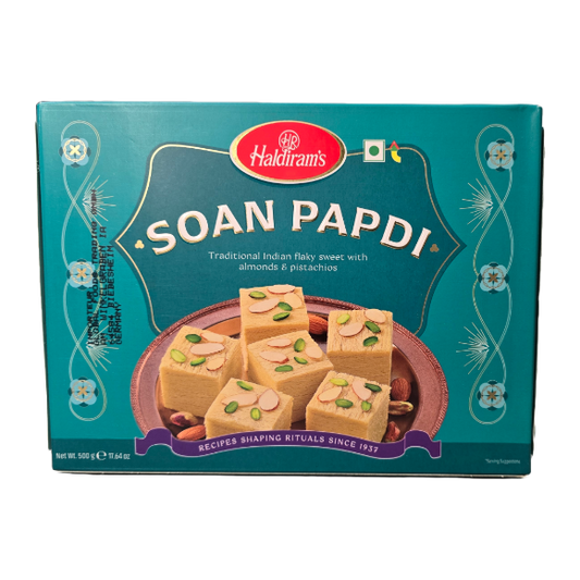 Soan Papdi - traditional Indian sweet with a flaky, melt-in-the-mouth texture. Buy from an Indian sweets shop online